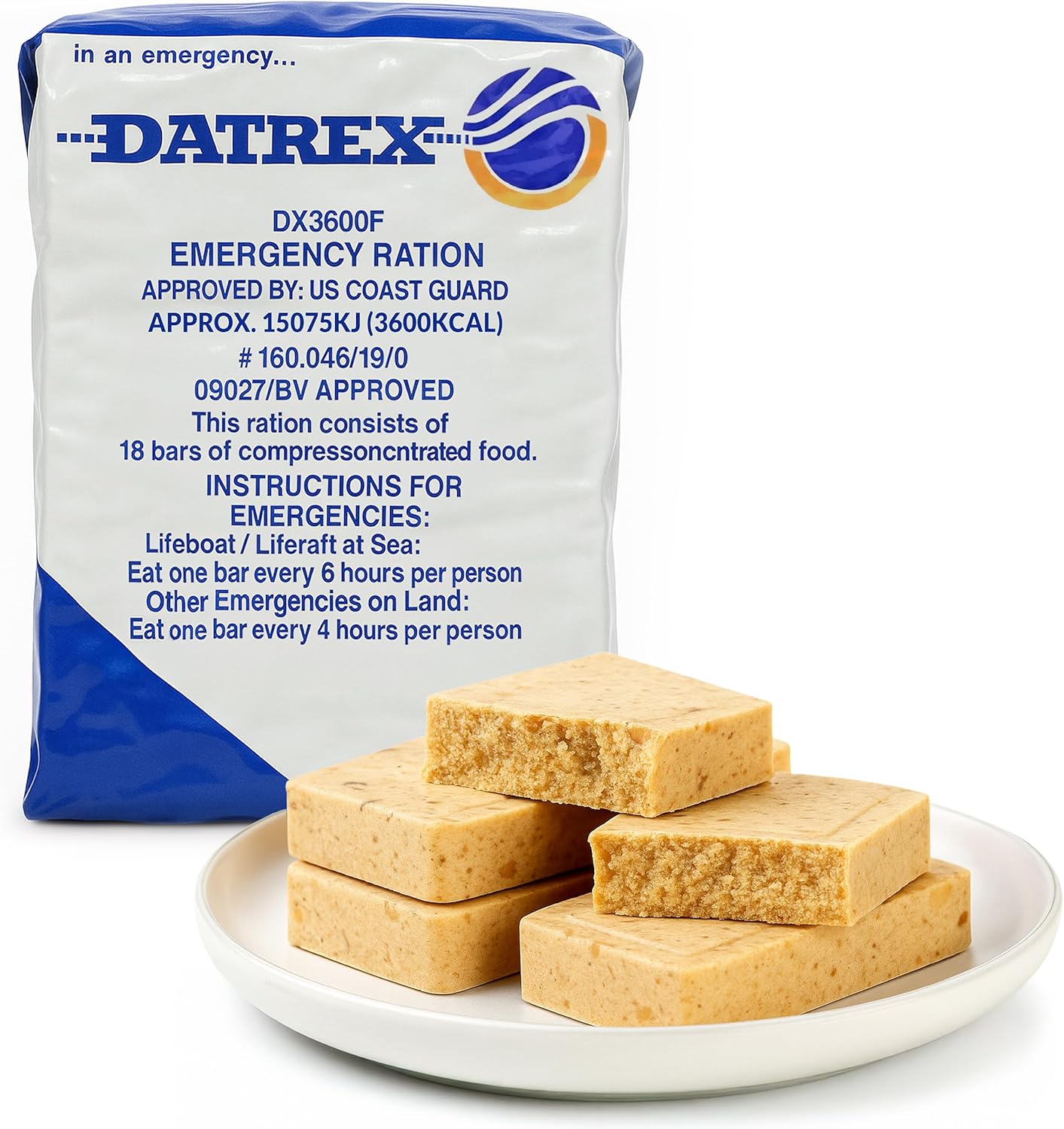 Datrex 3600 emergency food bar pack with individually wrapped coconut ration bars