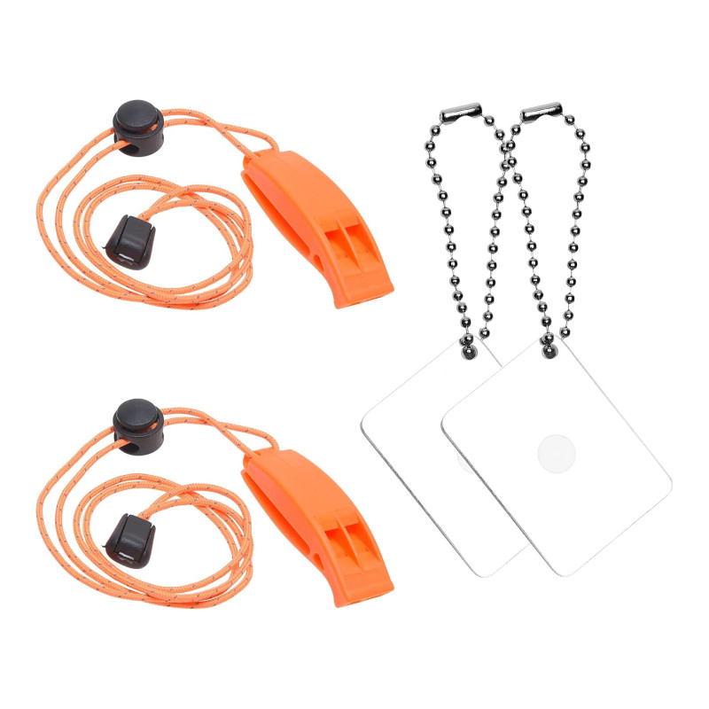 Emergency whistle and signal mirror set