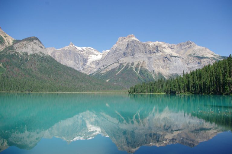 Emerald Lake below the peaks of Yoho National Park, British Columbia