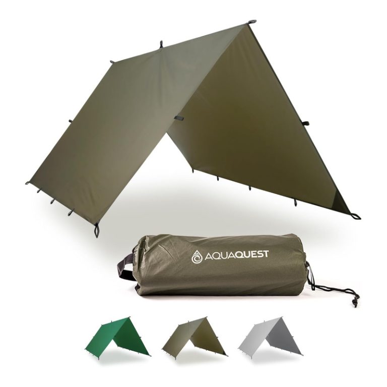 AquaQuest Guide ultralight backpacking tarp in olive drab