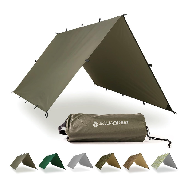AquaQuest Safari lightweight camping tarp in olive drab